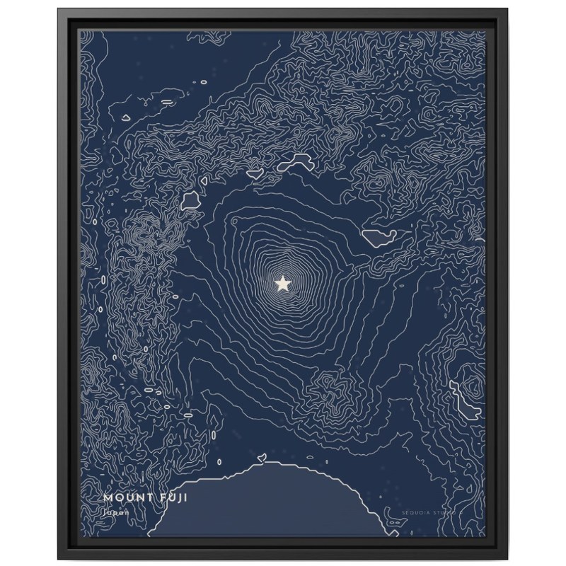 Sequoia Studio Mount Fuji topographic print in a black frame